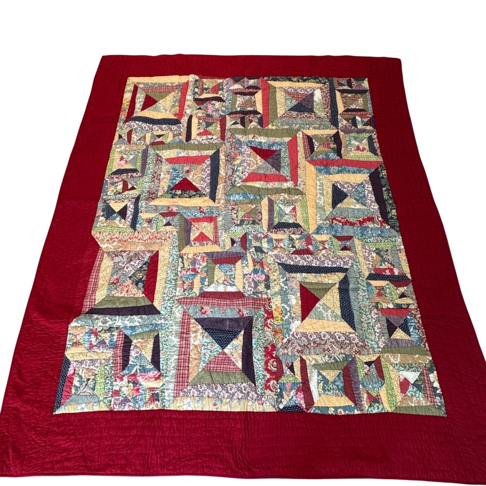 Rare Pottery Bandana Patchwork King Quilt Barn Red 3 Euro Matching Shams